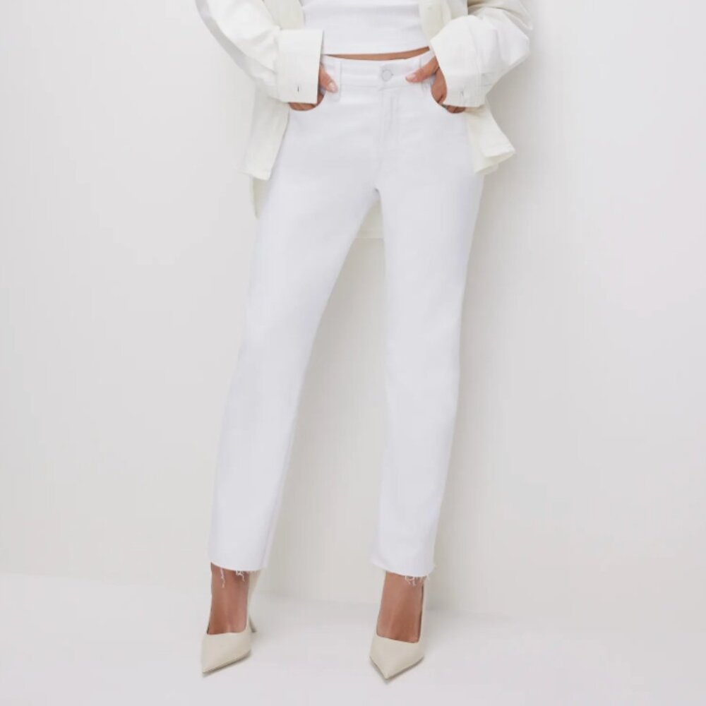 Good American Women's Good Straight Raw Hem Jeans in White